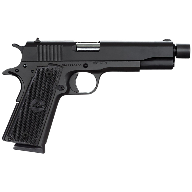 Rock Island 51473 GI Standard FS 45 ACP Caliber with 5" Barrel, 8+1 Capacity, Overall Black Parkerized Finish Steel, Beavertail Frame, Serrated Slide & Black Rubber Grip
