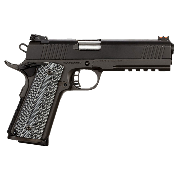 Rock Island 51485 Tac Ultra FS 45 ACP Caliber with 5" Barrel, 8+1 Capacity, Overall Black Parkerized Finish Steel, Picatinny Rail/Beavertail Frame, Serrated Slide & Black & Gray G10 Grip