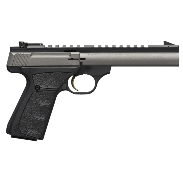 Browning 051586490 Buck Mark Field/Target 22 LR 10+1 5.50" Tungsten Gray Cerakote Steel Bull Barrel & Serrated Steel w/Picatinny Rail Slide, Matte Black Alloy Receiver Black Polymer Grips