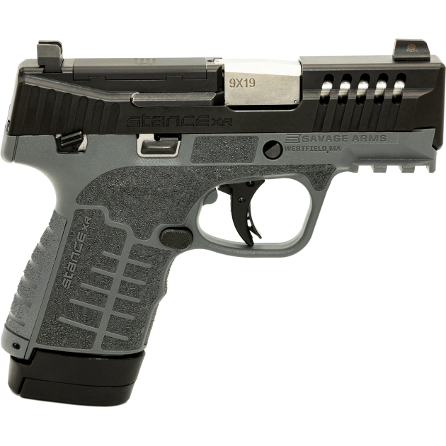 Savage Arms 67067 Stance XR Micro Frame 9mm Luger 13+1 3.20" Stainless Steel Barrel, Black Nitride Ported/Serrated Steel Slide, Gray Stainless Steel Frame w/Picatinny Rail, Gray GFN Grip, Ambidextrous