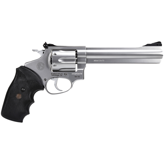 Rossi 2RM669 RM66  357 Mag 6 Shot 6"  Satin Stainless Steel Barrel, Cylinder & Frame Black Checkered Rubber Grip