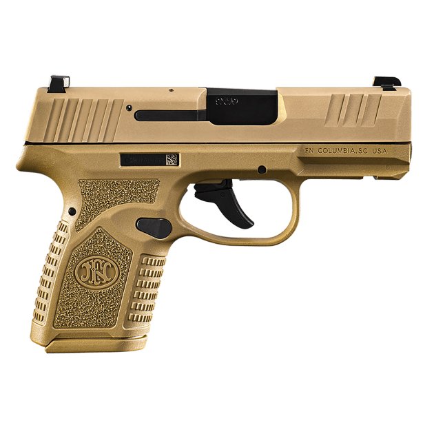 FN 66101413 Reflex  Micro-Compact Frame 9mm Luger 10+1, 3.30" Black Target Crown Steel Barrel, Flat Dark Earth PVD Serrated Steel Slide, Flat Dark Earth Polymer Frame w/Picatinny Rail, Ambidextrous