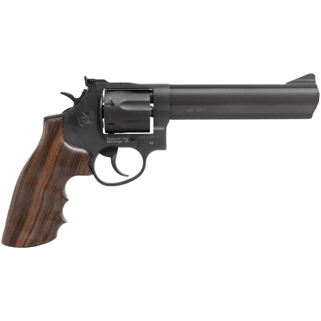 Taurus 2-660061-HWD1 66  Medium 357 Mag/38 Special +P 7 Shot 6" Matte Black Oxide Alloy Steel Barrel, Matte Black Oxide Cylinder, Matte Black Oxide Alloy Steel Frame, Wood Grip, Transfer Bar Safety