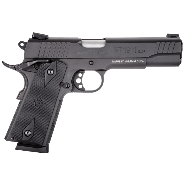 Taurus 1191101FS 1911  Full Size 45 ACP 8+1 5" Matte Stainless Steel Barrel, Matte Black Serrated Steel Slide & Frame, Black Checkered Polymer Grip, Right Hand