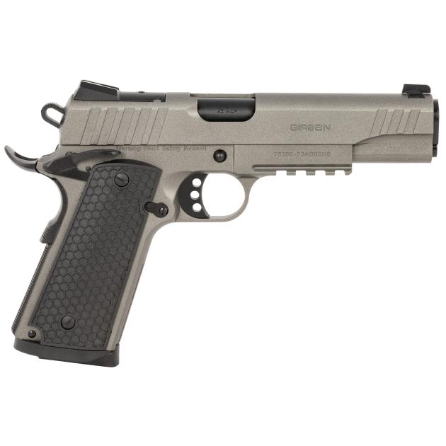 Girsan 391147 MC1911 S Influencer Full Size 45 ACP 8+1 5" Black Steel Barrel, Tungsten Gray Cerakote Optic Ready/Serrated Steel Slide & Frame w/Picatinny Rail & Beavertail, Gray Polymer Grip