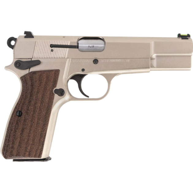 INGLIS P-35N HI-POWER 9MM - 4.7" BBL 2-15RD NICKEL/WOOD