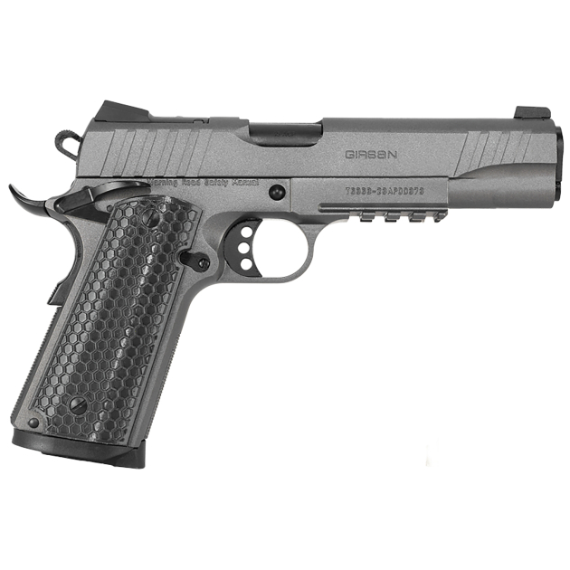 Girsan 391149 MC1911 S Influencer Full Size 38 Super 9+1 5" Black Steel Barrel, Tungsten Gray Cerakote Optic Ready/Serrated Steel Slide & Frame w/Picatinny Rail & Beavertail, Gray Polymer Grip