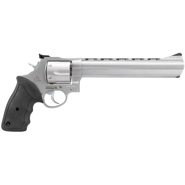 Taurus 2440089 44  Large Frame 44 Rem Mag 6rd 8.37" Matte Stainless Ported Barrel, Matte Stainless Cylinder & Frame, Black Finger Groove Rubber Grip, Transfer Bar Safety Exposed Hammer