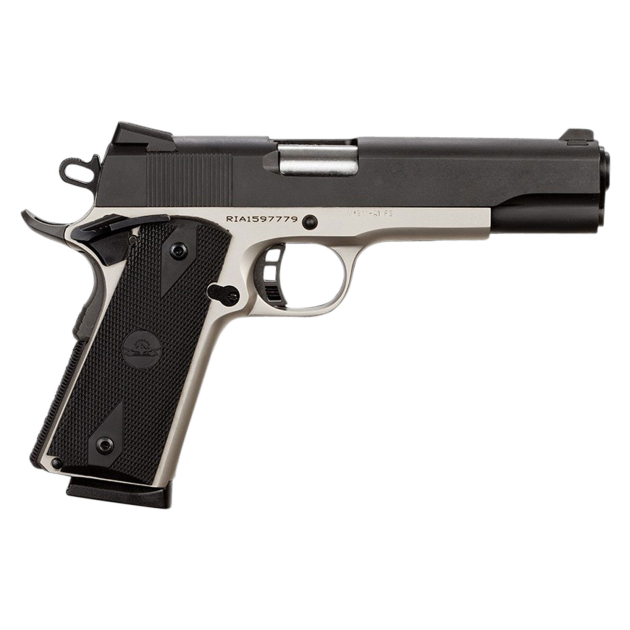 Rock Island 51447 Rock Standard FS 45 ACP Caliber with 5" Barrel, 8+1 Capacity, Nickel Finish Steel Beavertail Frame, Serrated Black Parkerized Steel Slide & Black Rubber Grip