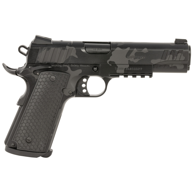 Girsan 391158 MC1911 S Influencer Full Size 10mm Auto 9+1 5" Black Steel Barrel, Black Camo Optic Ready/Serrated Steel Slide & Frame w/Picatinny Rail & Beavertail, Black Polymer Grip