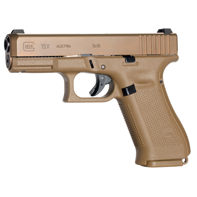 Glock PX1950701 G19X  Compact 9mm Luger 10+1 4.02" Black GMB Barrel, Coyote nPVD Serrated Slide, Coyote Brown Cerakote Polymer Frame w/Accessory Rail, Coyote Brown Textured Polymer Grip Ambidextrous