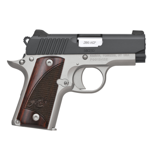 Kimber Mfg.,inc 3300206 Micro Two-Tone NS 380 ACP 7+1 2.75" Matte Black  Stainless Steel Slide Brush Polished Checkered Rosewood Grip
