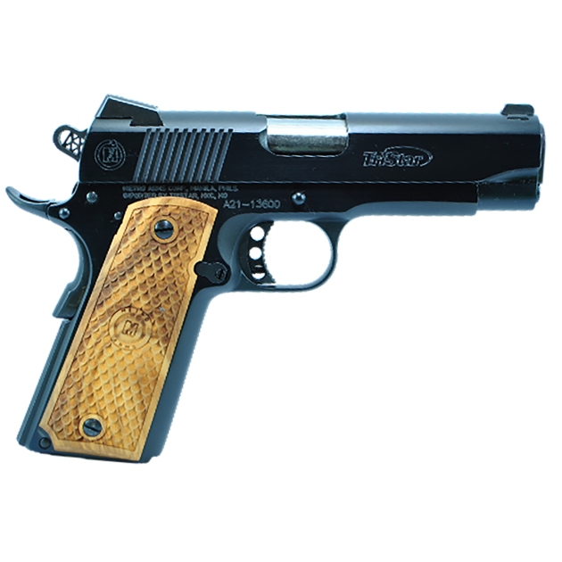 TriStar 85624 American Classic Commander 1911 9mm Luger 9+1 4.25" Stainless Steel Barrel, Blued Serrated Steel Slide, Blued Steel Frame w/Beavertail, Wood Grip