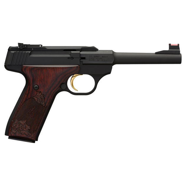 Browning 051519490 Buck Mark Challenge 22 LR 10+1 5.50" Polished Flats Steel Barrel, Matte Black Serrated Slide & Aluminum Frame, Engraved Rosewood Grip