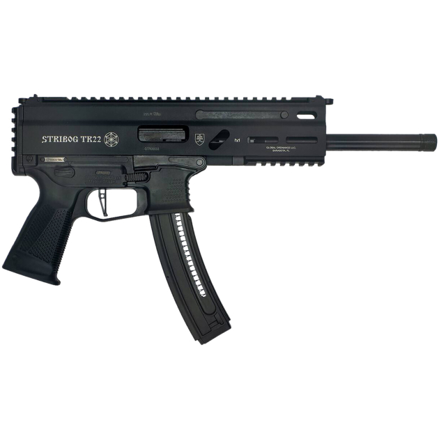 Grand Power 8588005808606 TR22 Stribog 22 LR 25+1 8" Black Threaded Barrel, Black Picatinny Rail Receiver, Black Aluminum Frame w/Lower & Rear Picatinny Rail,  Black Polymer Grips
