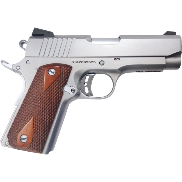 Rock Island 51868 Rock Standard CS *CA Compliant 45 ACP 3.63" 7+1 Matte Stainless Steel Frame & Slide Double Diamond Checkered Wood Grip
