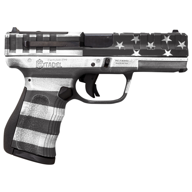 Citadel CITCP9USGCAN Centurion  9mm Luger 14+1, 4" Black Steel Barrel, American Flag Gray Cerakote Optic Ready/Serrated Slide, Polymer Frame & Grip, Features Matching Ammo Can