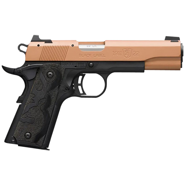 Browning 051895490 1911-22 Black Label Full Size Frame 22 LR 10+1, 4.25" Matte Stainless Steel Barrel, Copper Cerakote Serrated Slide, Matte Black Polymer Frame w/Beavertail, Black Laminate Wood Grip