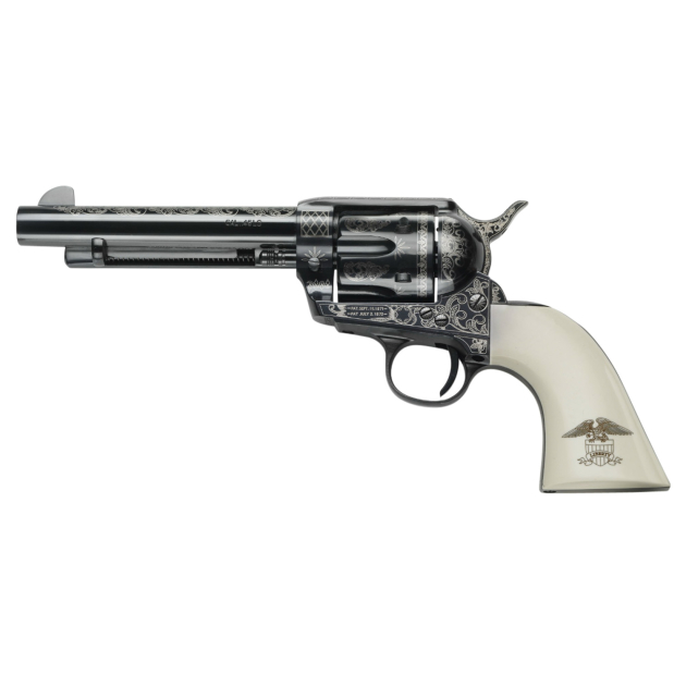 Pietta GW45LLE434NMUI 1873 GW2 Liberty 45 Colt (LC) 6 Shot, 4.75" Blued Engraved Steel Barrel, Cylinder, Frame & Hammer, Ultra Ivory Grip w/Engraved Liberty Eagle