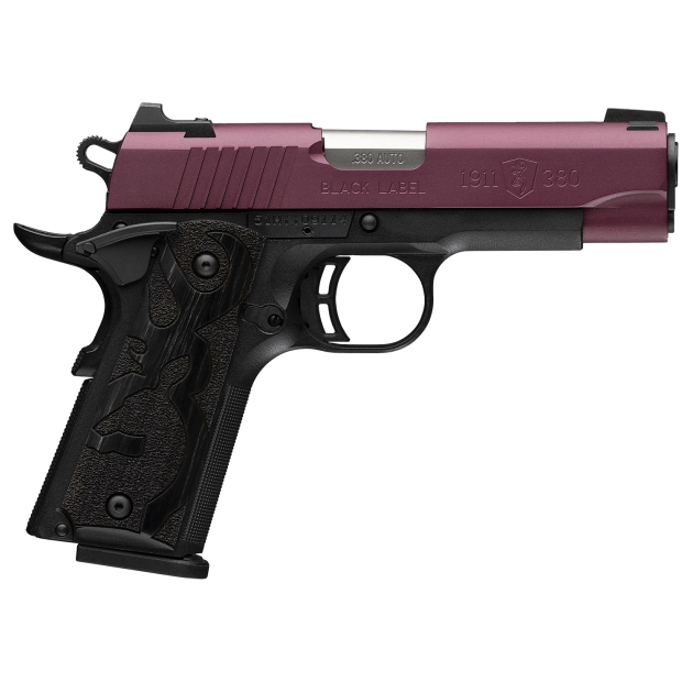 Browning 051995492 1911-380 Black Label Compact Frame 380 ACP 8+1 3.63" Matte Stainless Steel Barrel, Black Cherry Cerakote Serrated Steel Slide, Matte Black Polymer Frame w/Beavertail