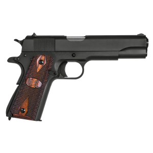 Auto-Ordnance 1911BKO9W 1911 A1 GI Spec 9mm Luger 9+1 5" Stainless Steel Barrel, Matte Black Serrated Carbon Steel Slide & Frame w/Beavertail, Checkered Wood w/Integrated US Logo Grip