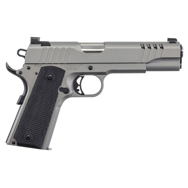 Auto-Ordnance 1911TCAC6N 1911 A1  45 ACP 7+1 5" Savage Silver Cerakoate, Serrated/Ported Slide, Black Rubber Grips, TruGlo Night Sights