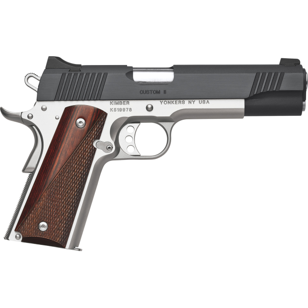 Kimber Mfg, Inc 3200301 Custom II  45 ACP 7+1 5" Stainless Match Grade Barrel, Brushed Polished Black Serrated Steel Slide, Brush Polished Stainless Steel Frame w/Beavertail, Rosewood Grip