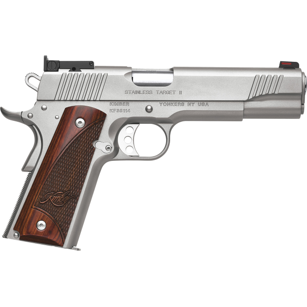 Kimber Mfg, Inc 3200325 Stainless II Target Full Size Frame 45 ACP 7+1 5" Stainless Match Grade Barrel, Satin Silver Serrated Stainless Steel Slide & Beavertail, Rosewood Grip