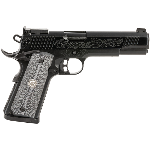 EAA GIRSAN 390098 MC1911 S Lux Full Size 45 ACP 8+,1 5" Black Steel Barrel, Black Chrome w/Engraving Serrated Slide, Black Chrome Engraved Steel Frame w/Beavertail, G10 Grips Ambidextrous