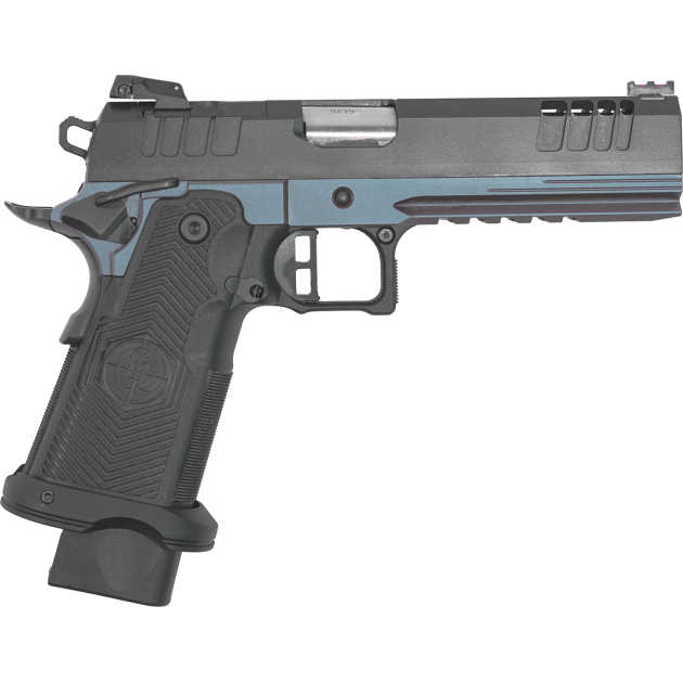 Great Lakes Firearms GL1911DS9FSSBLU 1911 DS Synergy 9mm Luger 20+1 5" Optic Cut/Serrated Cerakote Black Molded Grip Blue Titanium Frame