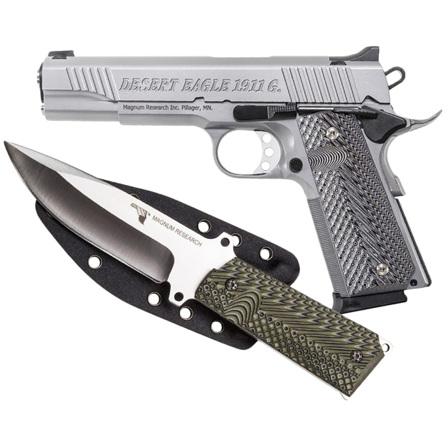 Magnum Research DE1911GSS-K Desert Eagle 1911 w/ 1911 Fixed Blade Knife 45 ACP 8+1 5.01" Stainless Steel Slide Matte Stainless Steel Black/Gray G10 Grip