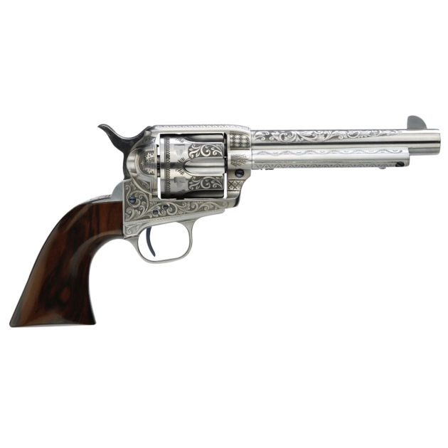 Taylors & Company 550898 1873 Cattleman 45 Colt (LC) Caliber with 5.50" Barrel, 6rd Capacity Cylinder, Overall White Photo Engraved Finish Steel & Walnut Grip