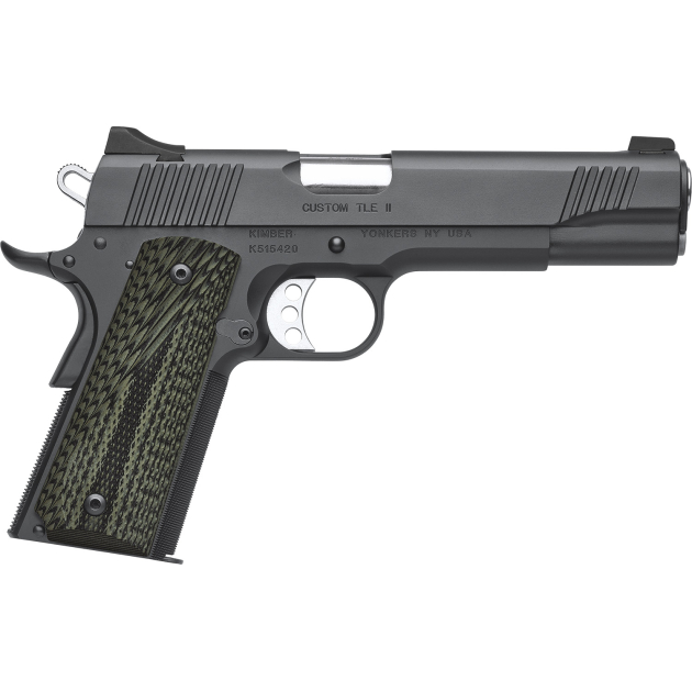 Kimber Mfg, Inc 3200347 TLE II Custom 10mm Auto 8+1 5" Stainless Match Grade Barrel, Matte Black Serrated Steel Slide, Matte Black Steel Frame w/Beavertail, Aggressively Textures G-10 Grip