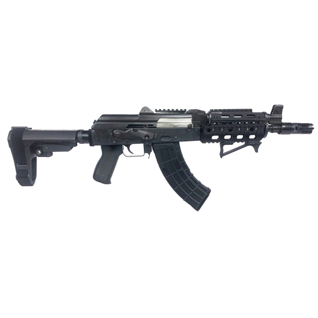 Zastava ZPAP92 AK-47 Pistol BULGED TRUNNION 1.5MM RECEIVER - Black | 7.62x39 | 10" Chrome Lined Barrel | Quad Rail | Night Brake | Angled Foregrip | SBA3 Arm Brace