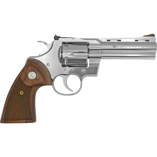 Colt Mfg PYTHONSP4WTS Python  38 Special/357 Mag 6 Shot 4.25" Stainless Vent Recessed Target/Vent Rib Barrel, Cylinder & Frame, Walnut w/Colt Medallion Grip