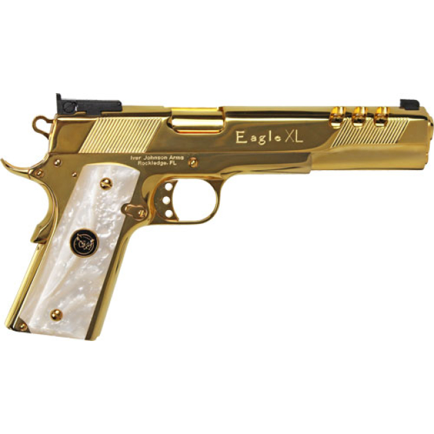 IVER JOHNSON EAGLE XL PORTED - 10MM 6" 24K GOLD WHITE PEARL