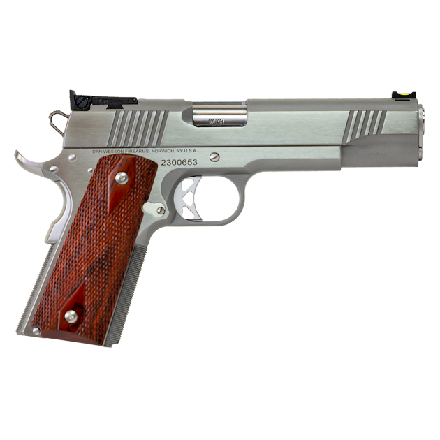 Dan Wesson 01943 Pointman 45 ACP Caliber with 5" Barrel, 8+1 Capacity, Overall Stainless Steel Finish, Beavertail Frame, Serrated Brushed Slide & Cocobolo Grip