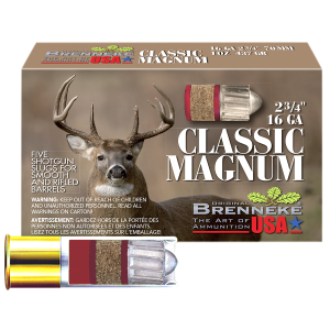 Brenneke SL162CLM Classic Magnum 16Gauge 2.75" 1oz Slug Shot 5 Per Box/50 Case