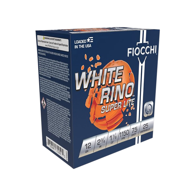 Fiocchi 12WRSL75 Exacta Target White Rino Super Light 12Gauge 2.75" 1 1/8oz 7.5Shot 25 Per Box/10 Case