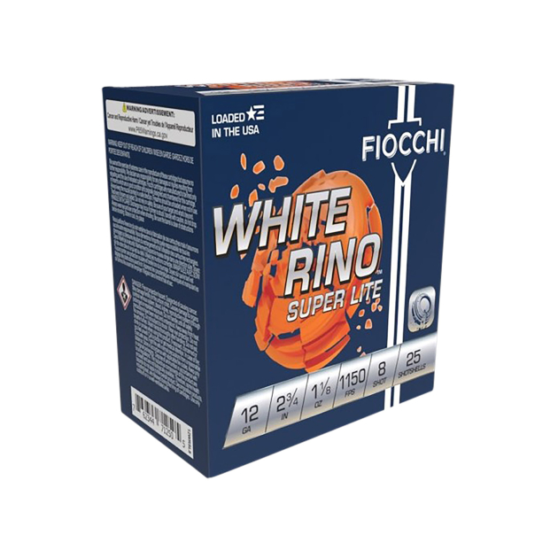 Fiocchi 12WRSL8 Exacta Target White Rino Super Light 12Gauge 2.75" 1 1/8oz 8Shot 25 Per Box/10 Case