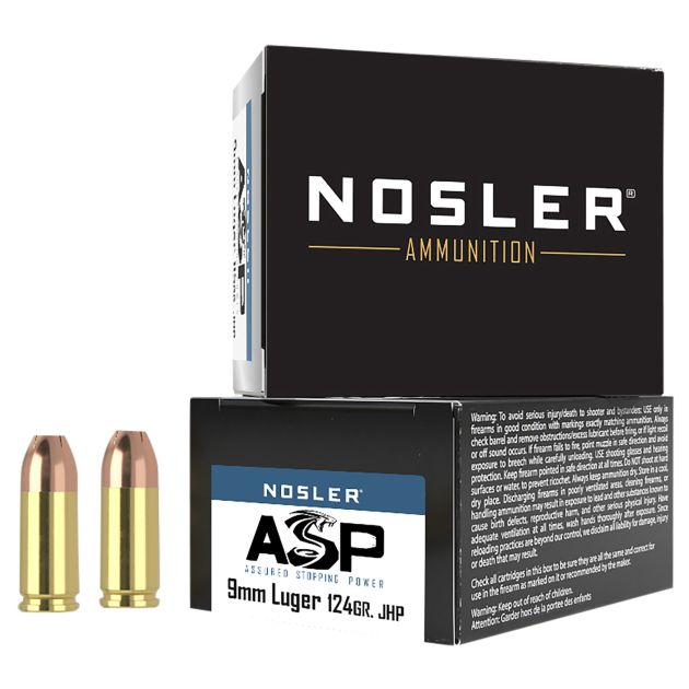 Nosler 51286 Assured Stopping Power Handgun 9mmLuger 124gr Jacketed Hollow Point 20 Per Box/20 Case