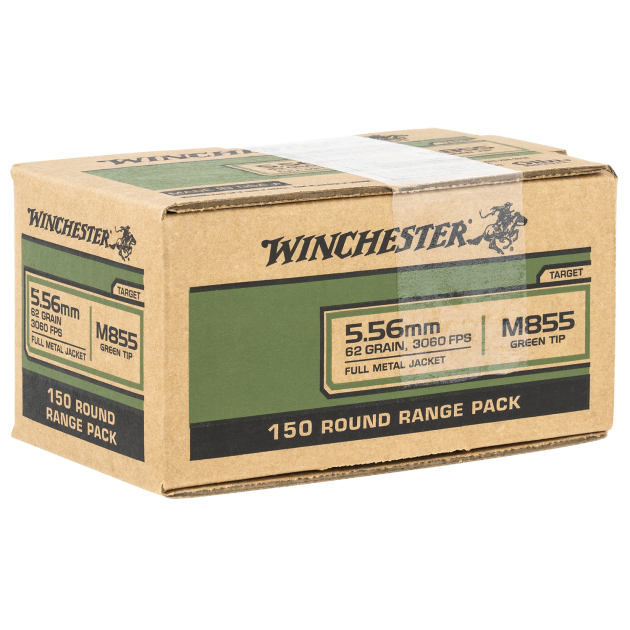 Winchester Ammo WM855150 USA M855 Green Tip 5.56x45mmNATO 62gr Full Metal Jacket 150 Per Bx/4 Case *Value Pack