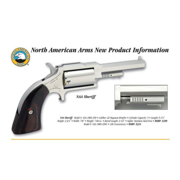 NORTH AMERICAN ARMS SHERIFF 22LR/22MAG 2.5" SS 5SH