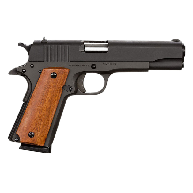 Rock Island 51421 GI Standard FS *CA Compliant 45 ACP Caliber with 5" Barrel, 8+1 Capacity, Overall Black Parkerized Finish Steel, Beavertail Frame, Serrated Slide & Wood Grip
