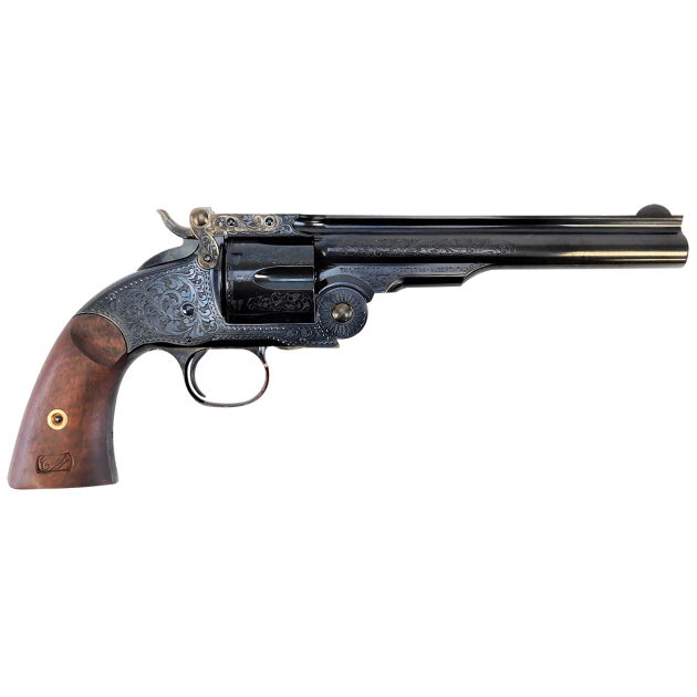 Taylors & Company 550644 Top Break Schofield 45 Colt (LC) 6rd 7" Blued Engraved Steel Walnut Grip