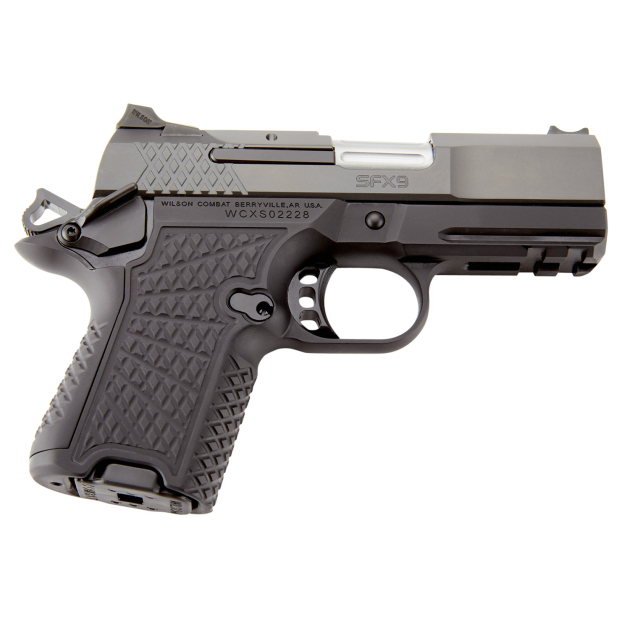 Wilson Combat SFX9SCR3A SFX9 Sub-Compact 9mm Luger 10+1 15+1 3.25" Stainless Steel Barrel, Black DLC Serrated Stainless Steel Slide, Black Aluminum Frame w/Beavertail & Picatinny Rail, Black G10 Grip