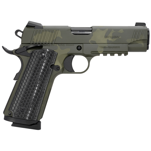 Girsan 392071 MC1911 C Untouchable Compact Frame 9mm Luger 9+1 4.40" Black Steel Barrel, OD Camo Serrated Steel Slide & Frame w/Beavertail & Picatinny Rail, Black Polymer Grip