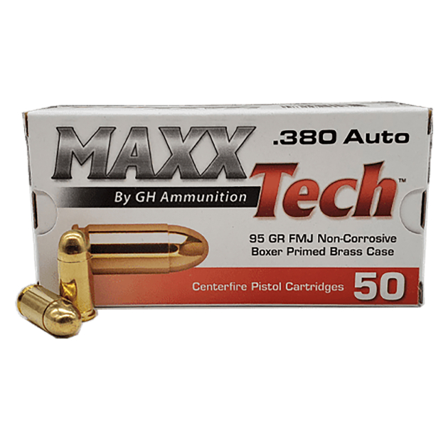 MaxxTech PTGB380B Brass Pistol 380ACP 95gr Full Metal Jacket 50 Per Box/20 Case