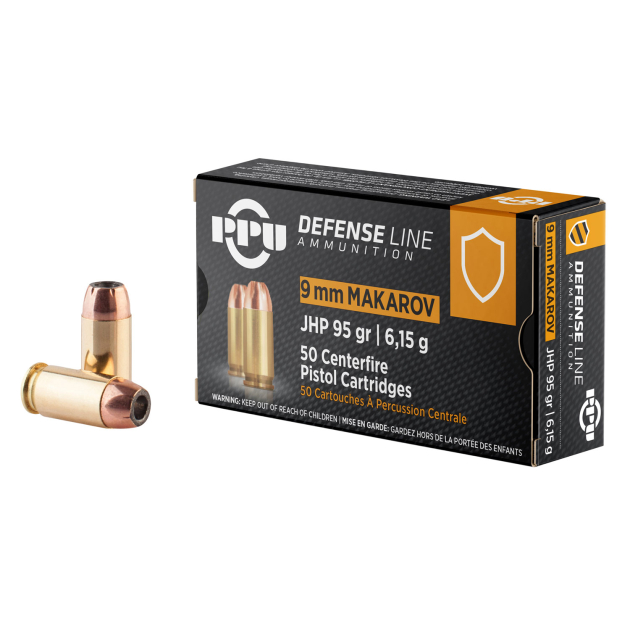 PPU PPD9M Defense  9x18Makarov 95gr Jacketed Hollow Point 50 Per Box/20 Case