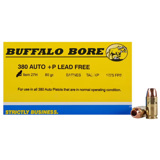Buffalo Bore Ammunition 27H20 Buffalo-Barnes Strictly Business 380ACP +P 80gr Barnes TAC-XP Lead Free 20 Per Box/12 Case